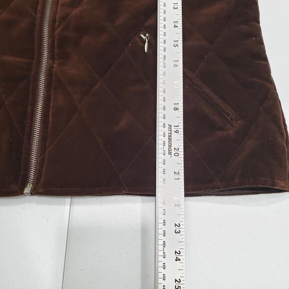 90s Talbots Vest Womens Small Brown Quilted Velvet Full Zip Collared Equestrian - Picture 5 of 7